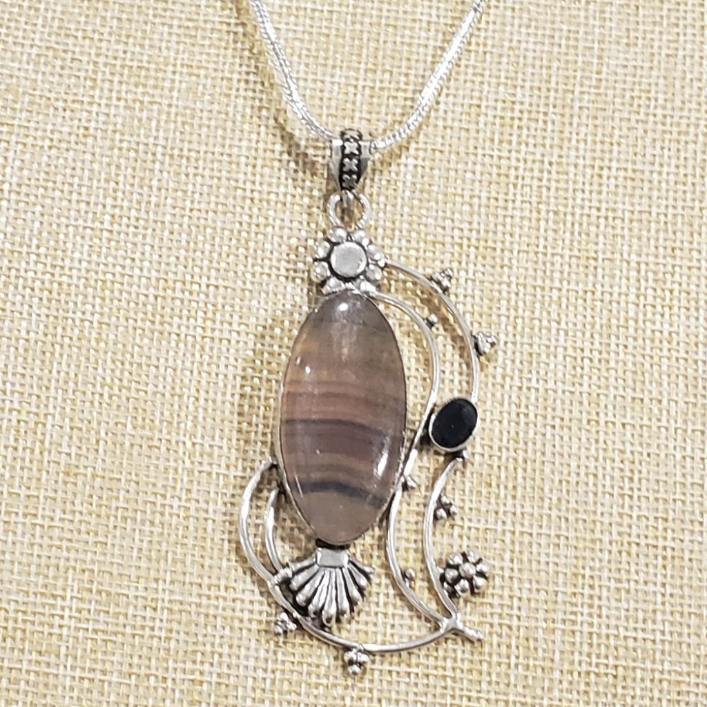 Fluorite, Blue Topaz Gemstone, 925 Silver Necklace, Pendant Necklace